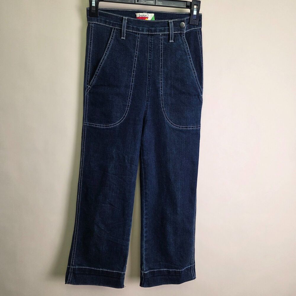 ModCloth Dark Indigo Wide-Leg Cropped Jeans - Picture 2 of 8